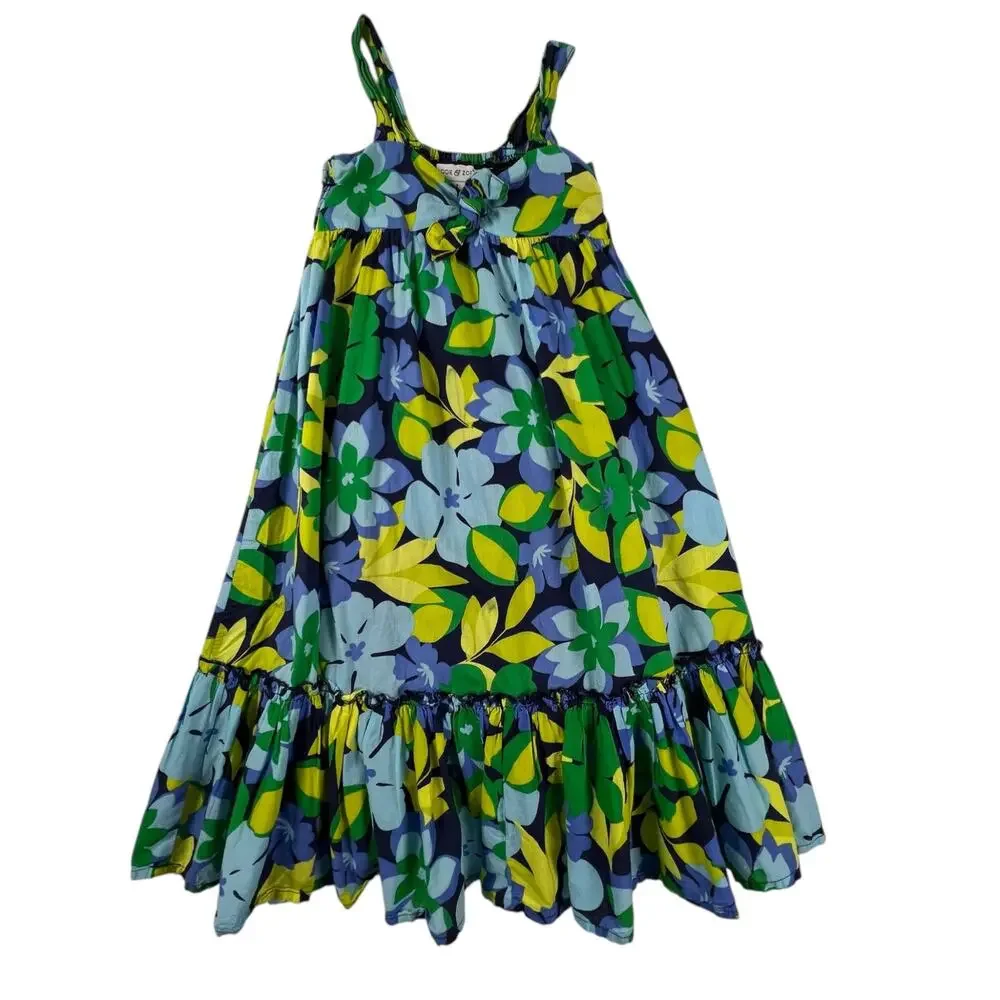 Maggie & Zoe Girls Floral Tiered Sundress Sz 7 Smocked Cotton Easter Midi Ruffle